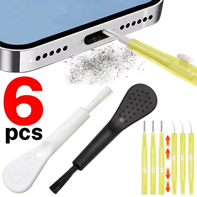 6/3/1Pcs Double-end Adjustable Mobile Phone Speaker Cleaning Brush for iPhone Samsung Mi Charging Port Cleaner Kits Brush Set