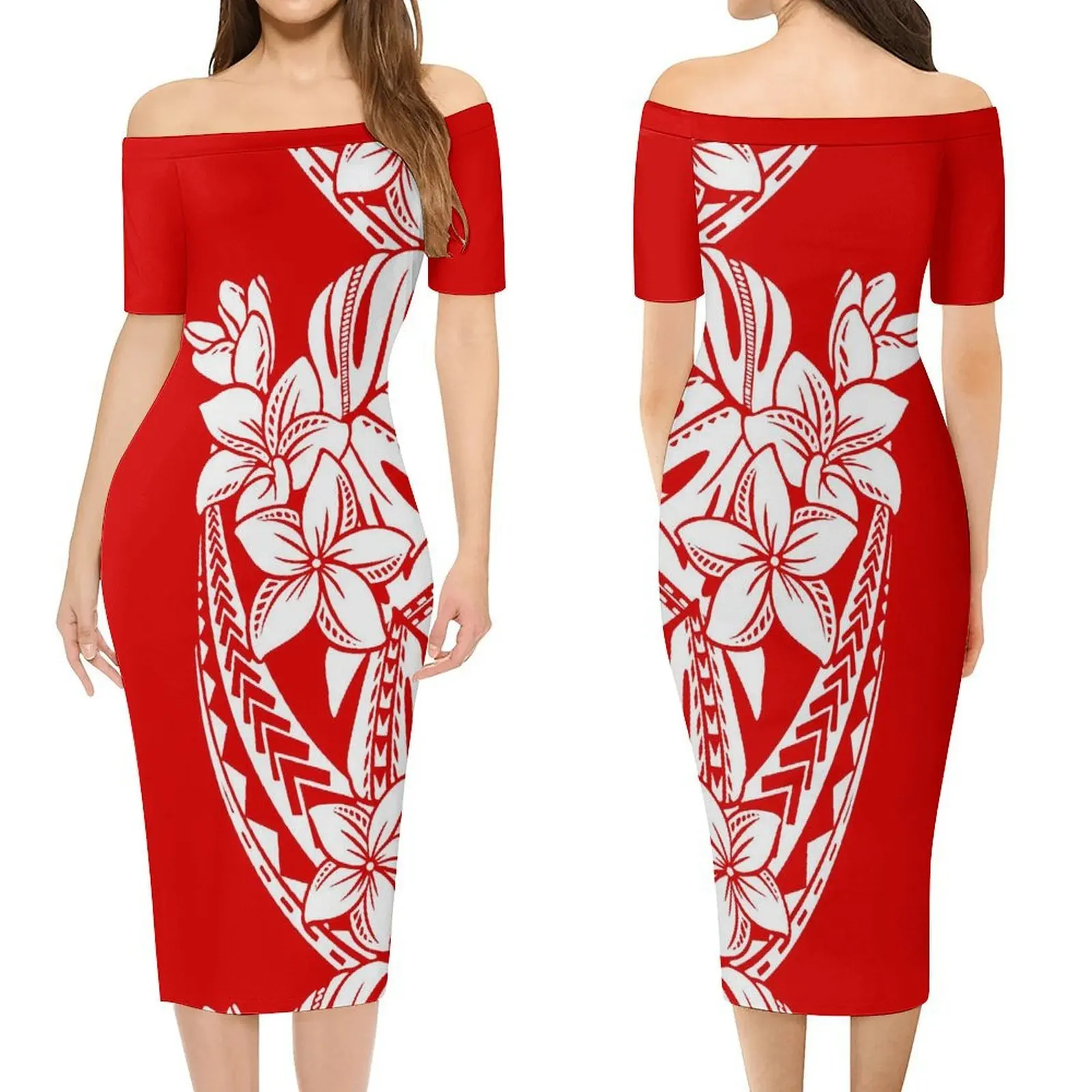 

Polynesian Custom Women'S Dress Summer Short-Sleeved One-Shoulder Elegant Banquet Dress 2025 Designed Pacific Island Tribes