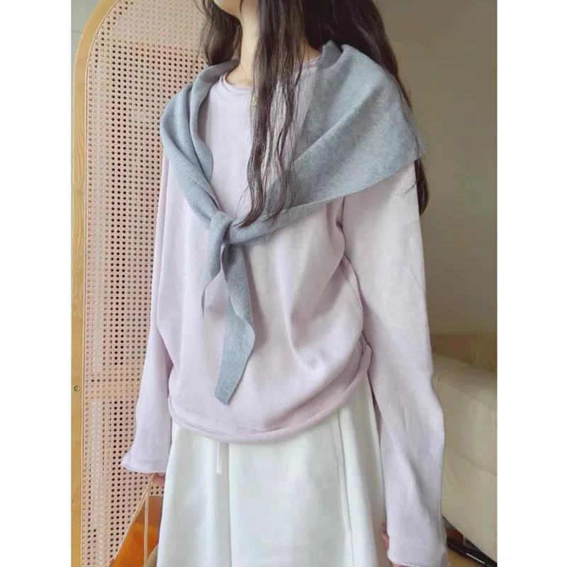 

Korean Gentle Thin Long Sleeve Rolled Hem T-Shirt For Women 2026 Autumn Design Sense Lazy Style Loose Base Shirt Top