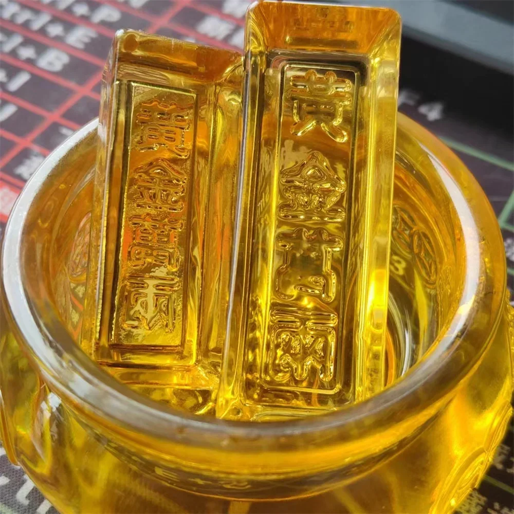Artificial Crystal Glass Gold Bars Chinese Style Lucky Wealth Feng Shui Ornament Paperweight Photography Props Home Decor Gift