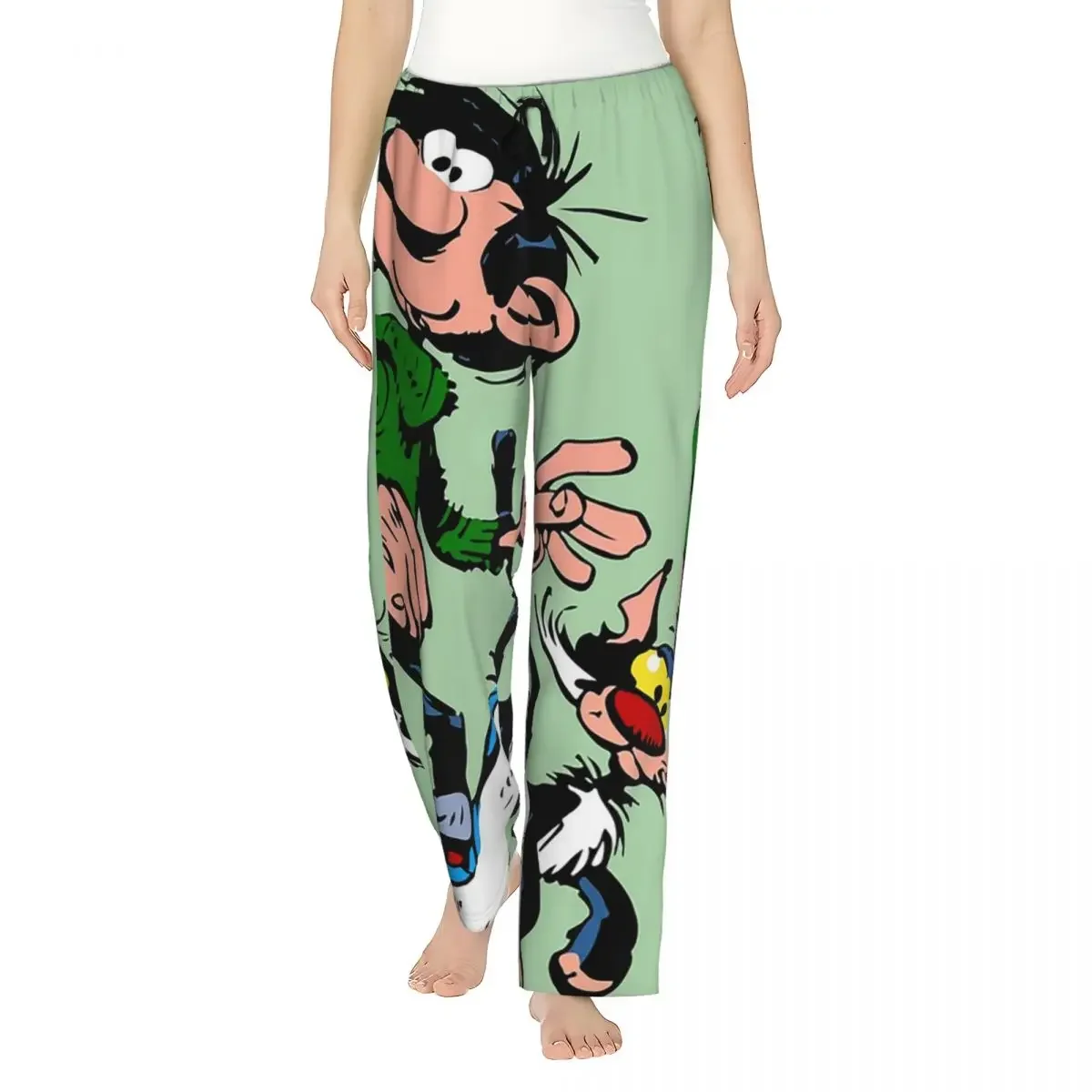 

Custom Gaston Lagaffe Big Ben Head Women Pajama Pants Lounge Sleep Sleepwear Bottoms with Pockets