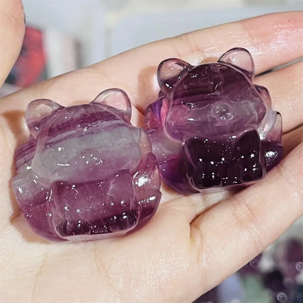 2PCS Colored Fluorite Nine-Tailed Fox Carving 3.4cm Natural Quartz Healing Stone Polished Home Decor Animal Craft Gift