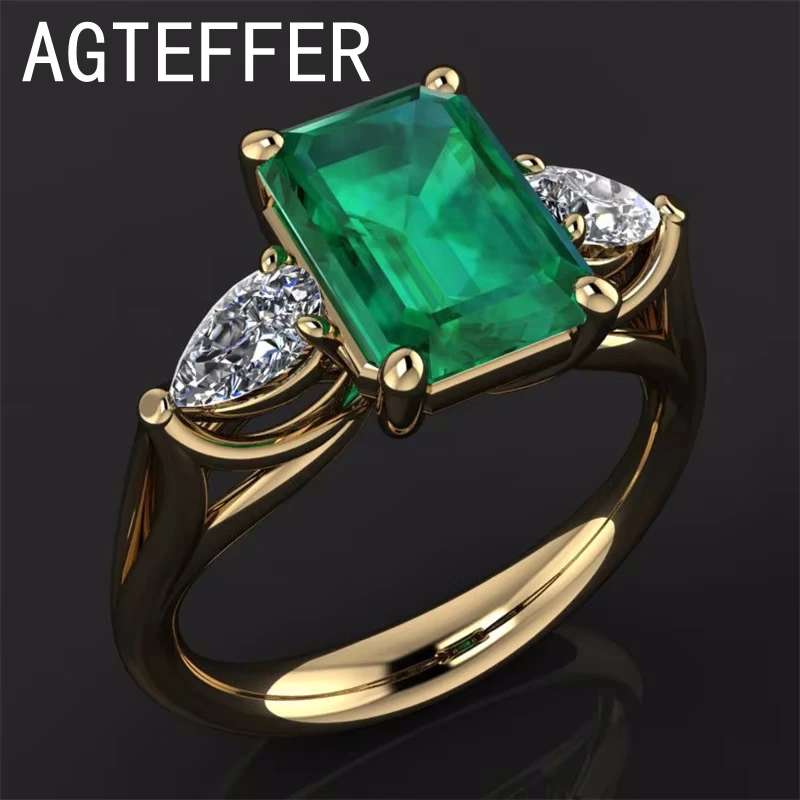 

18k Gold color Green Emerald Ring for Women Bague Diamant Bizuteria Anillos De Pure Emerald Gemstone Ring for Females