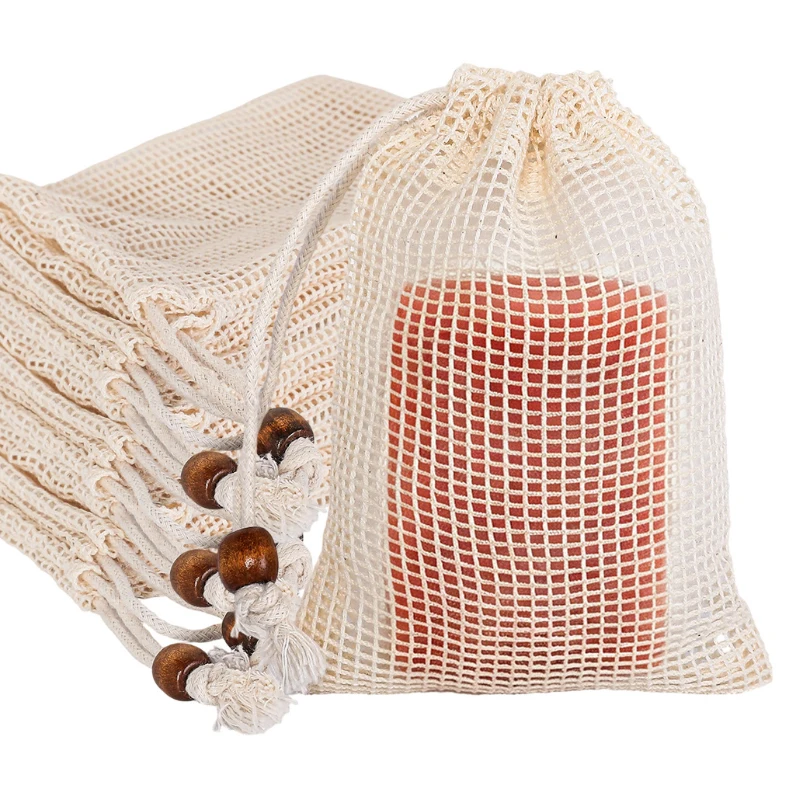 Organic Cotton Mesh Drawstring Bags Net Jewelry Pouch handmade soap Cosmetic Gift Packaging