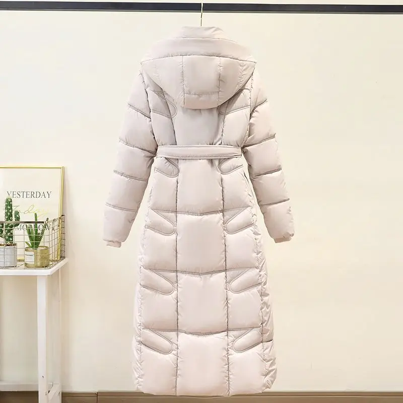 

Пуховая одежда с хлопковой подкладкой, новое модное длинное утепленное пальто выше колена, зимняя теплая и тонкая куртка с капюшоном на хлопковой подкладке