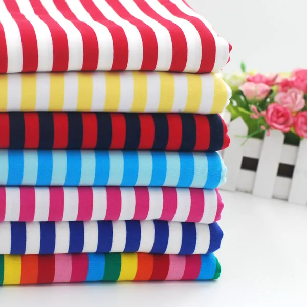 1cm colorful stripe 100% cotton knitting elastic fabric DIY sewing T-shirt leggings Clothing fabric width 50* 165cm  telas 