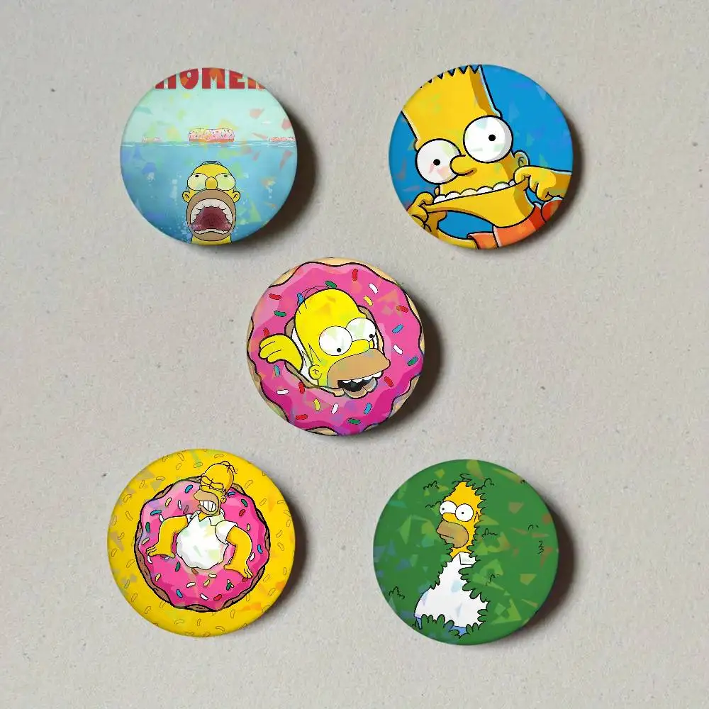 Cartoon T-The S-Simpsons Round Exquisite Laser Badge Brooches Creative Pins For Clothes Hat Backpack Gift Accessories