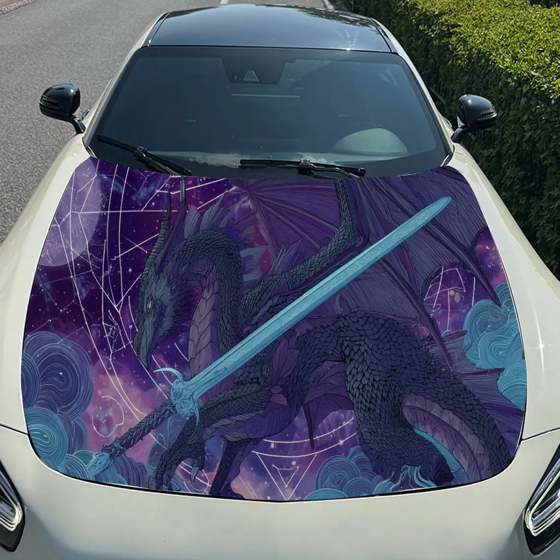 سيف العدالة: ملصقات فينيل لغطاء السيارة التنين الأسود لحماية سطح السيارة غطاء تزيين السيارة من الفينيل مقاوم للماء