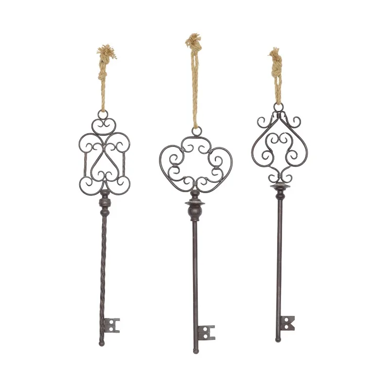 

DecMode Black Metal Keys Wall Decor with Rope Hanger (3 Count)