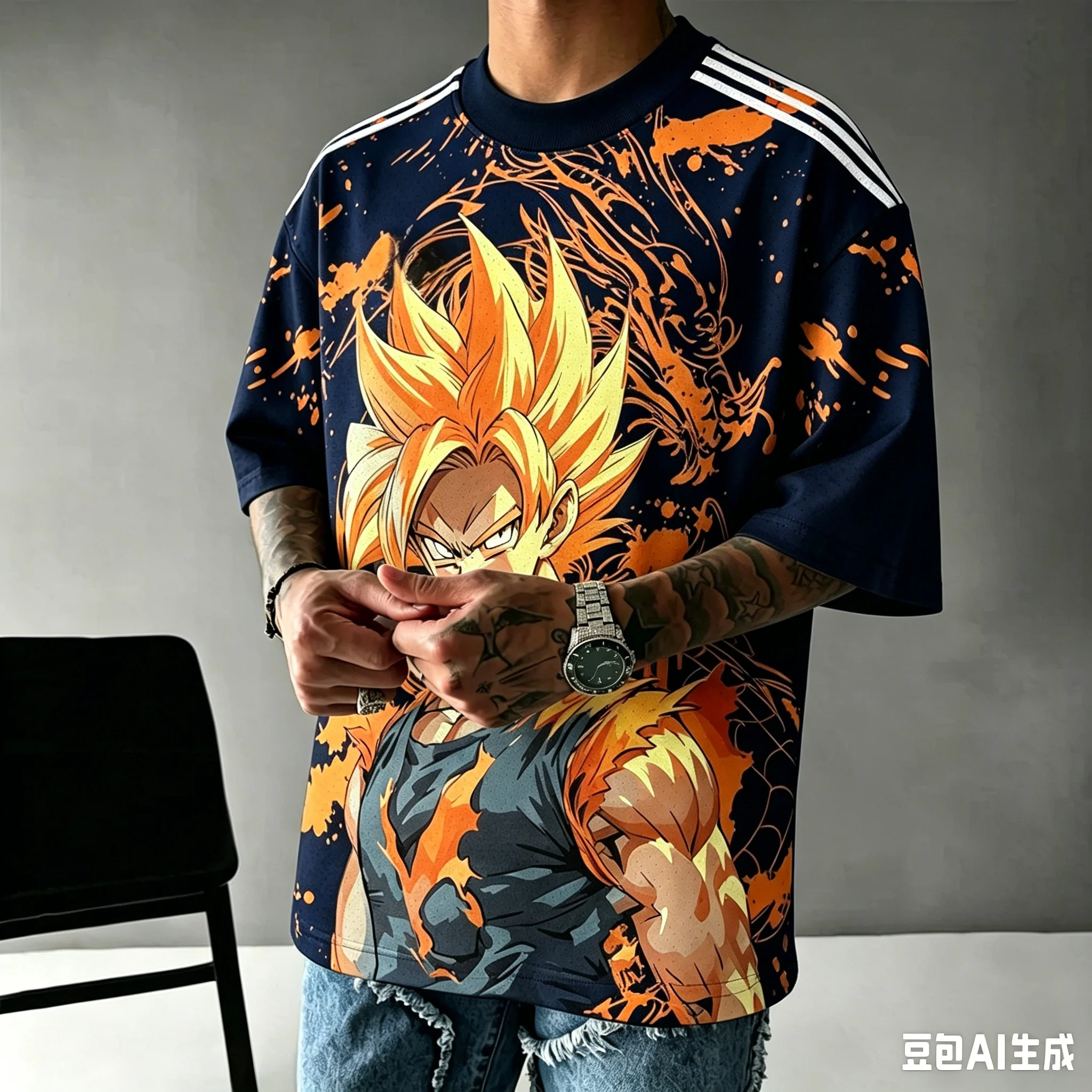 camiseta-grafica-masculina-dragon-ball-super-saiyan-goku-estampa-completa-oversized-manga-curta-respiravel-secagem-rapida-malha-jersey-anime-y2k