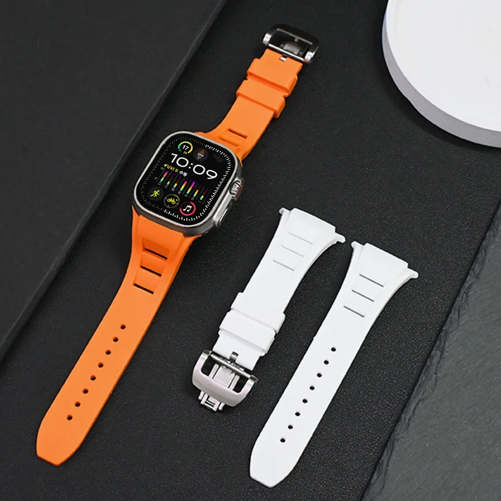 Luxury Rubber Strap For Apple Watch Ultra 2 49mm Soft Silicone Band For iWatch Series 9 8 7 45mm 6 5 4 44mm 42mm Bracelet Correa