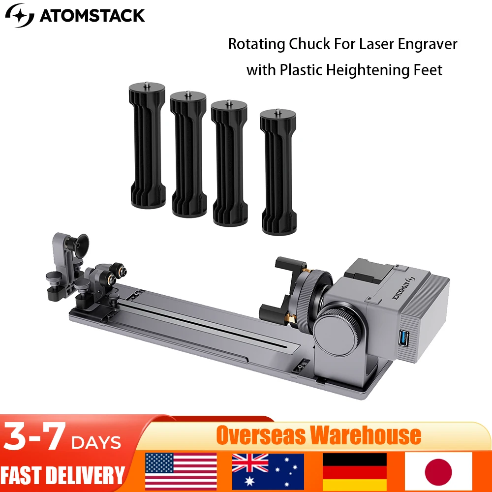 AtomStack R8 PRO-H ظرف دوار للحفارة بالليزر مع أقدام زيادة بلاستيكية لكروية غير منتظمة وأسطوانية