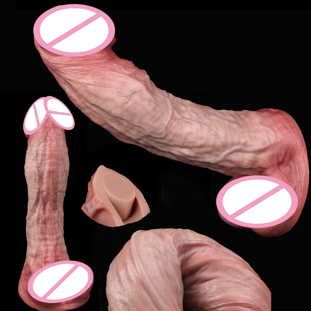 FAAK Flesh Black Long Dual Density Realistic Dildo Lifelike Penis Anal Plug Sex Toys for Adults Fun Big Dong for Women