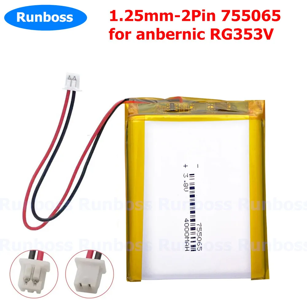 JST 1.25 mm Plug 755065 Lithium Polymer Lipo Battery 3.8V 4000mAh For anbernic RG353V Game Console Open Source Machine Battery