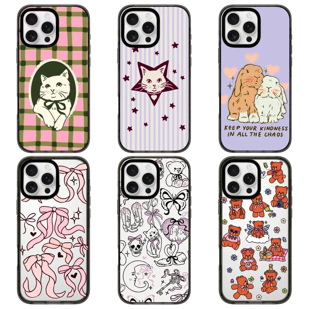 

Lovely Cat Cartoon 2.0 Acrylic Black Border Magnetic Case: Compatible with IPhone 17 16 15 14 13 12 Pro Max 17 Air
