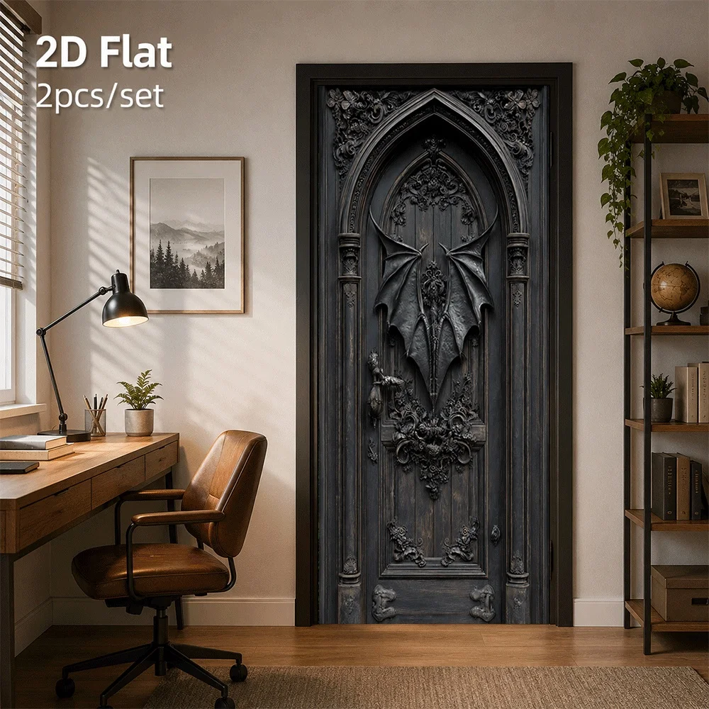 1 Gothic retro dark bat door sticker with Halloween horror atmosphere decoration sticker 2D flat