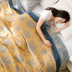 Textile City Vintage Floral Peony Jacquard Cotton Throw Blanket Boho Retro Flower Woven Soft Blanket for Sofa Bed Home Decor