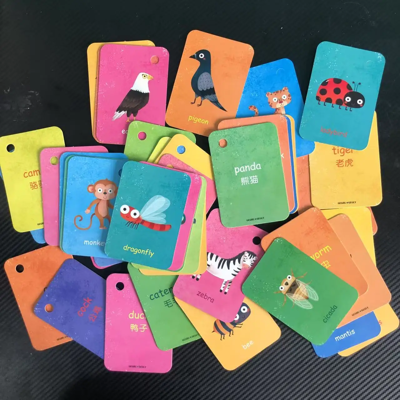 Cognitive bilingual word cards with fun memory tips for learning Chinese and English