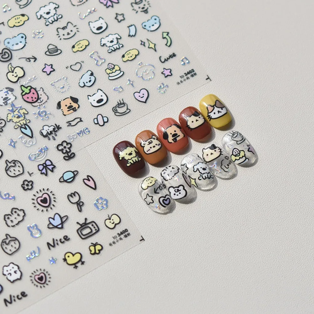 New Cute Cartoon Nail Sticker Soft Embossed Self Adhesive Cartoon Stickers Nail Art Decoration Multifunction 3D Manicure Decals