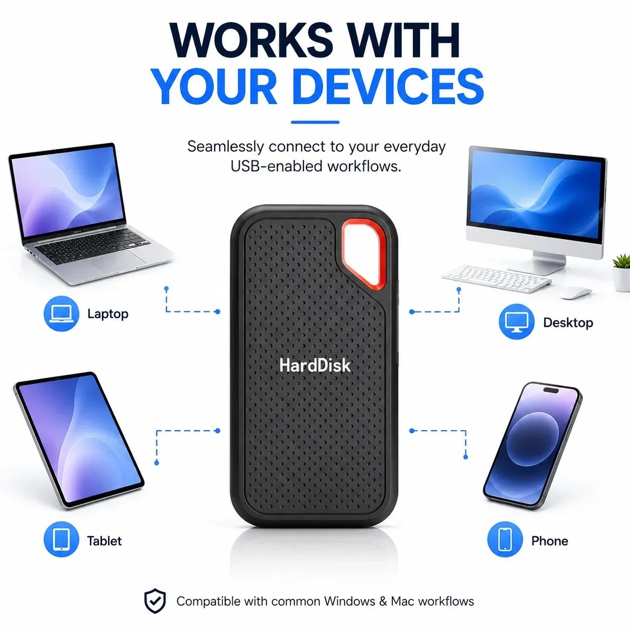 2TB External Hard Drive Portable SSD High Speed Hard Disk Solid State Drive USB-C Original Storage Device for Laptop/Phone/Mac
