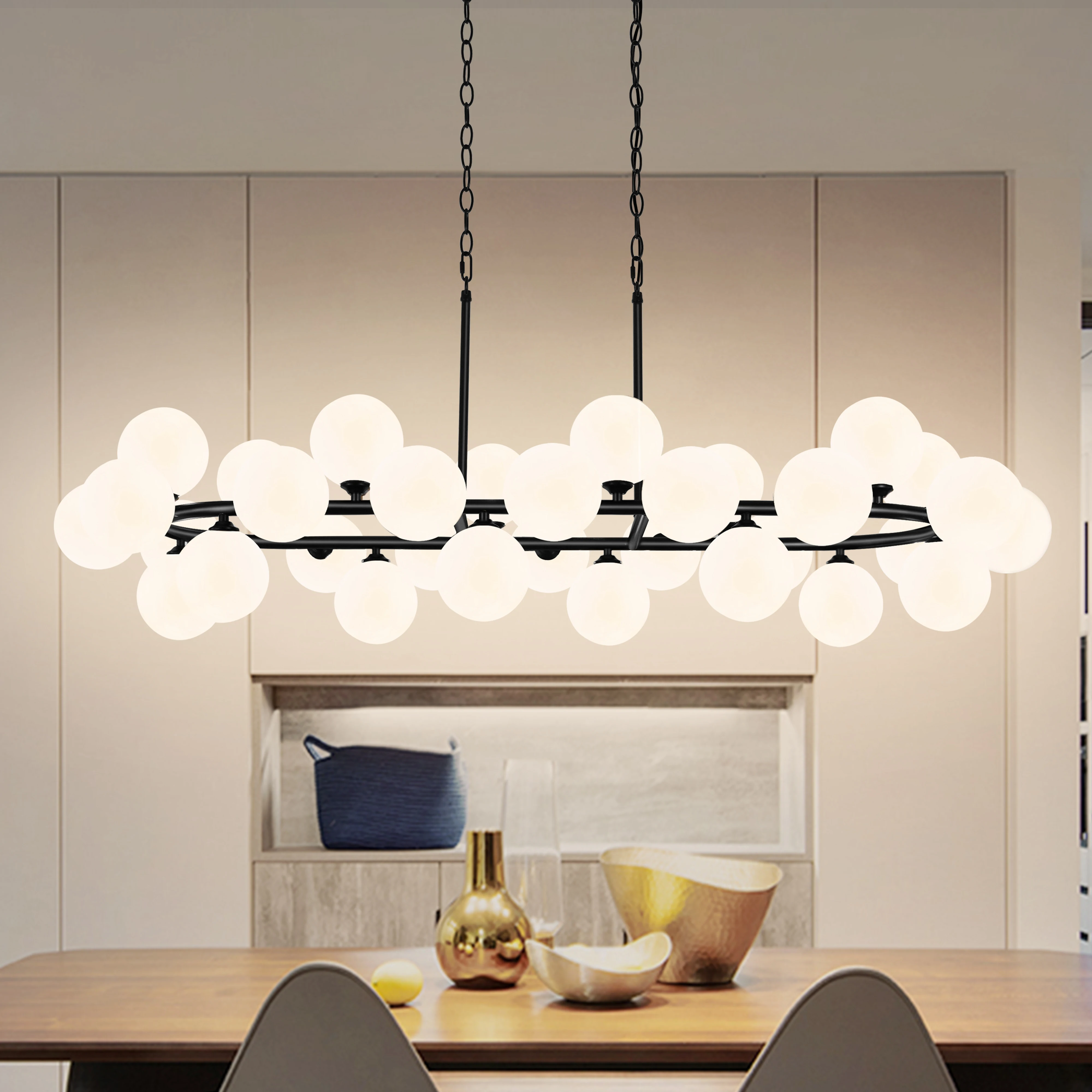 

32-Light Oval Dining Room Light Fixture Sputnik Chandeliers With Glass Lampshade Mid Century Chandelier