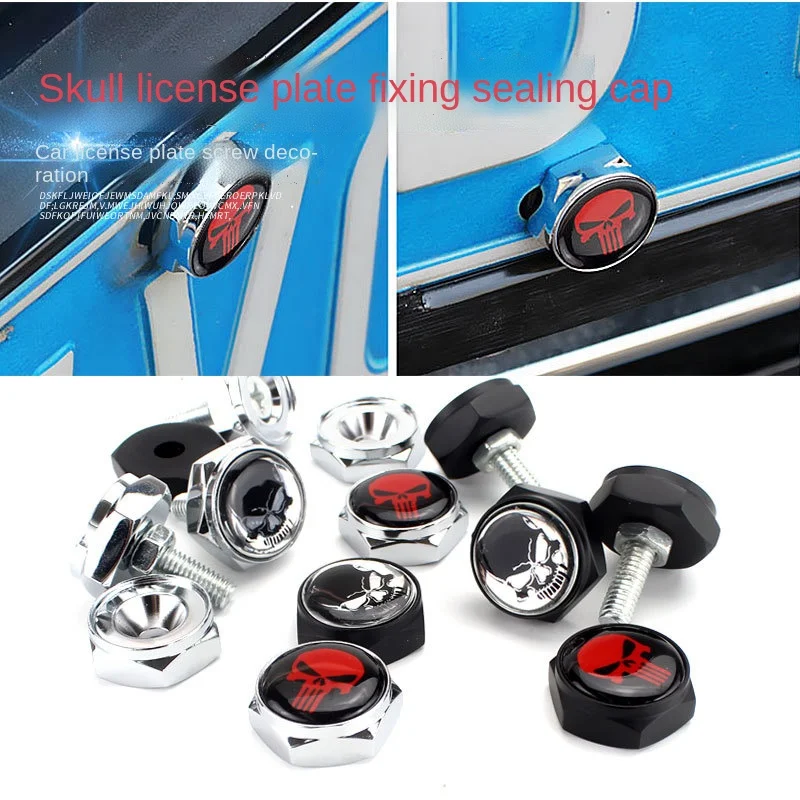 Skull License Plate Frame Anti-theft Buckle Screw License Plate Fixing Screw License Plate Fixing Screw Cap Car Decoration