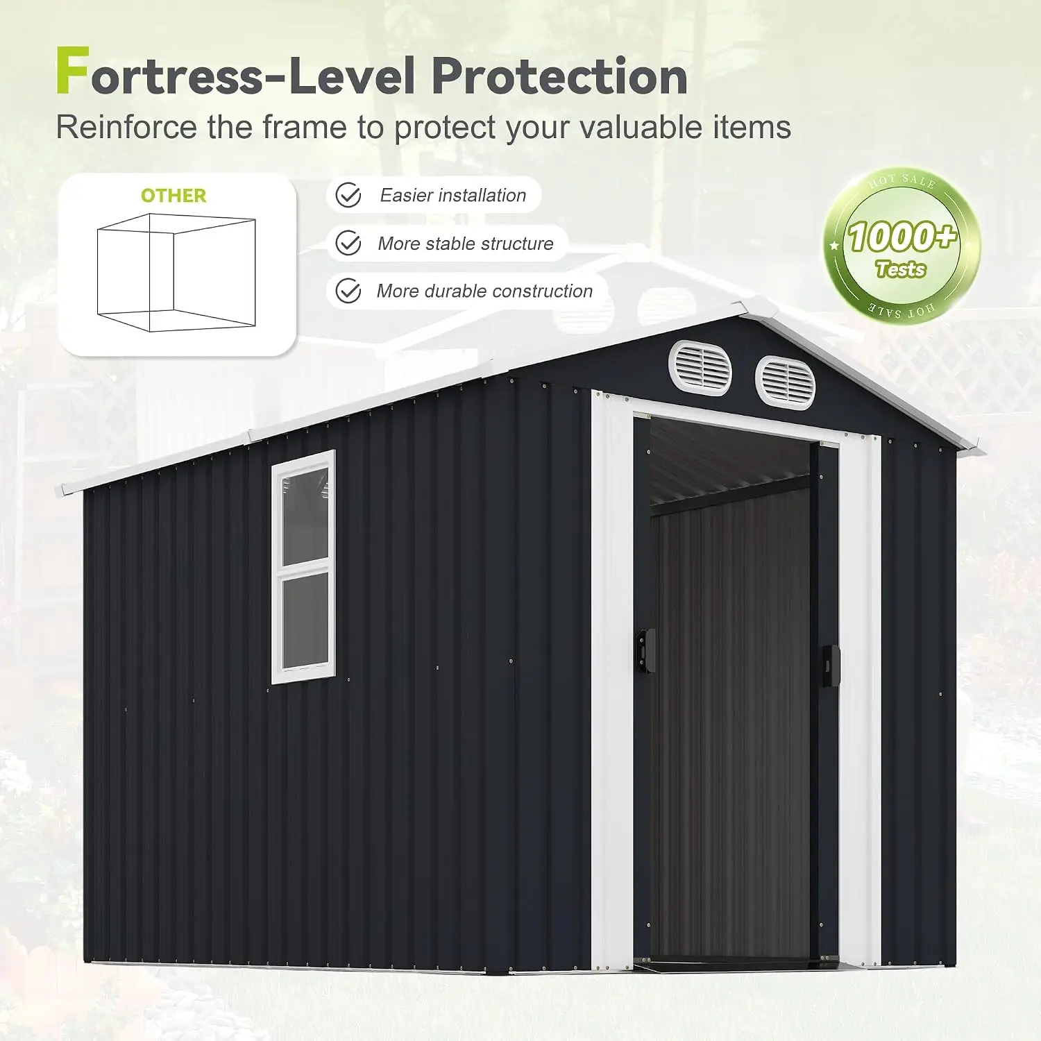 Dark Gray Metal Outdoor Storage Shed 8'x6' with Lockable Doors & Air Vents for Backyard Garden Patio, Customized