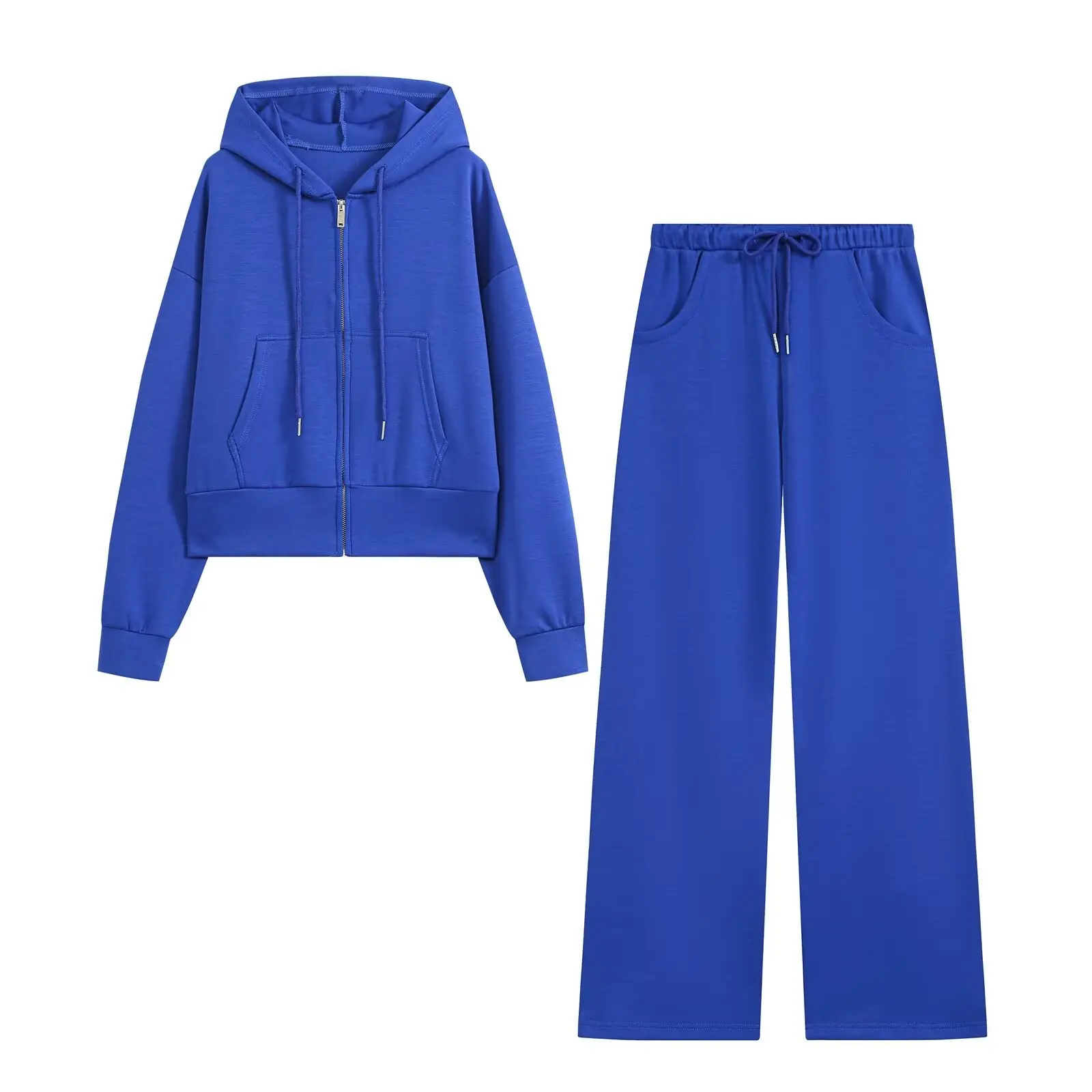 BSAY 2026 Women 2‑Piece Tracksuit Set Zip Up Hooded Cropped Sweatshirt Drawstring Wide Leg Pants Casual Sports Matching Outfits