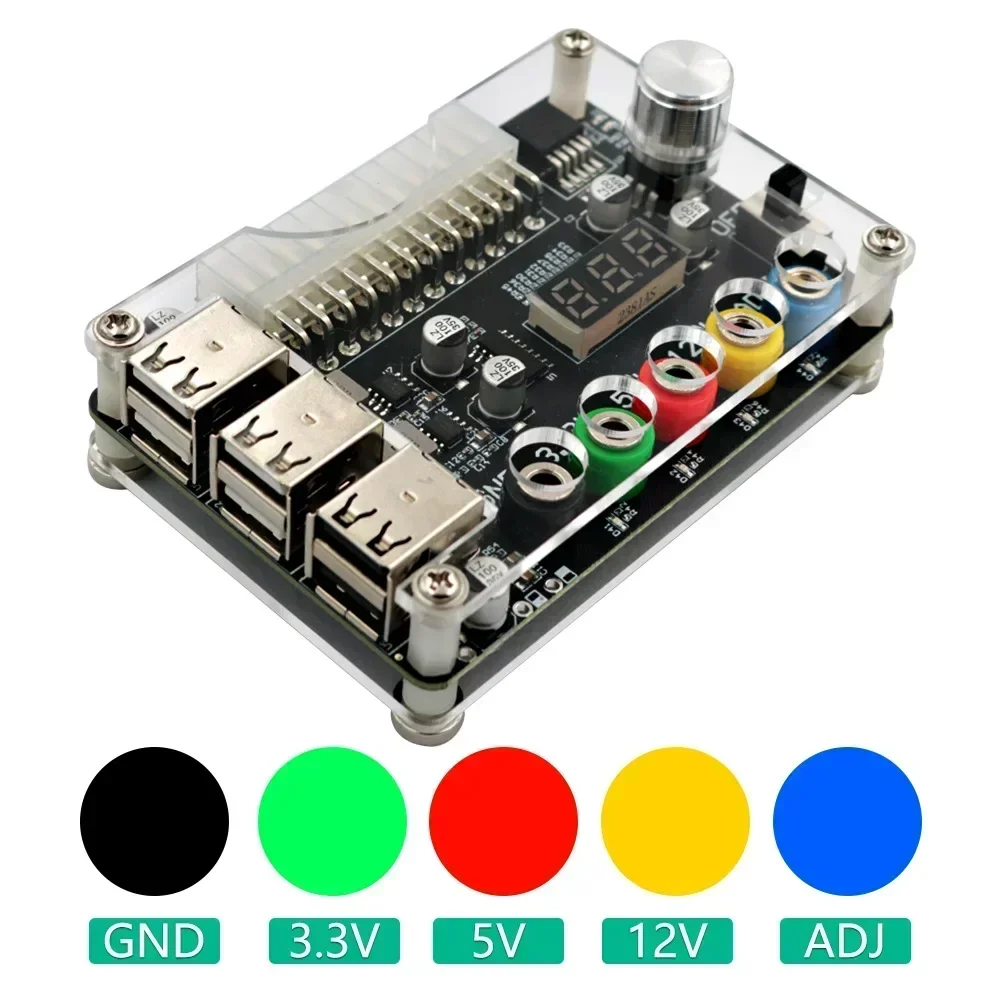 24Pin ATX Power Supply Breakout Board Power Module Adapter Connector Adjustable Voltage Knob 6 Port USB 2.0 Supports QC2.0 QC3.0