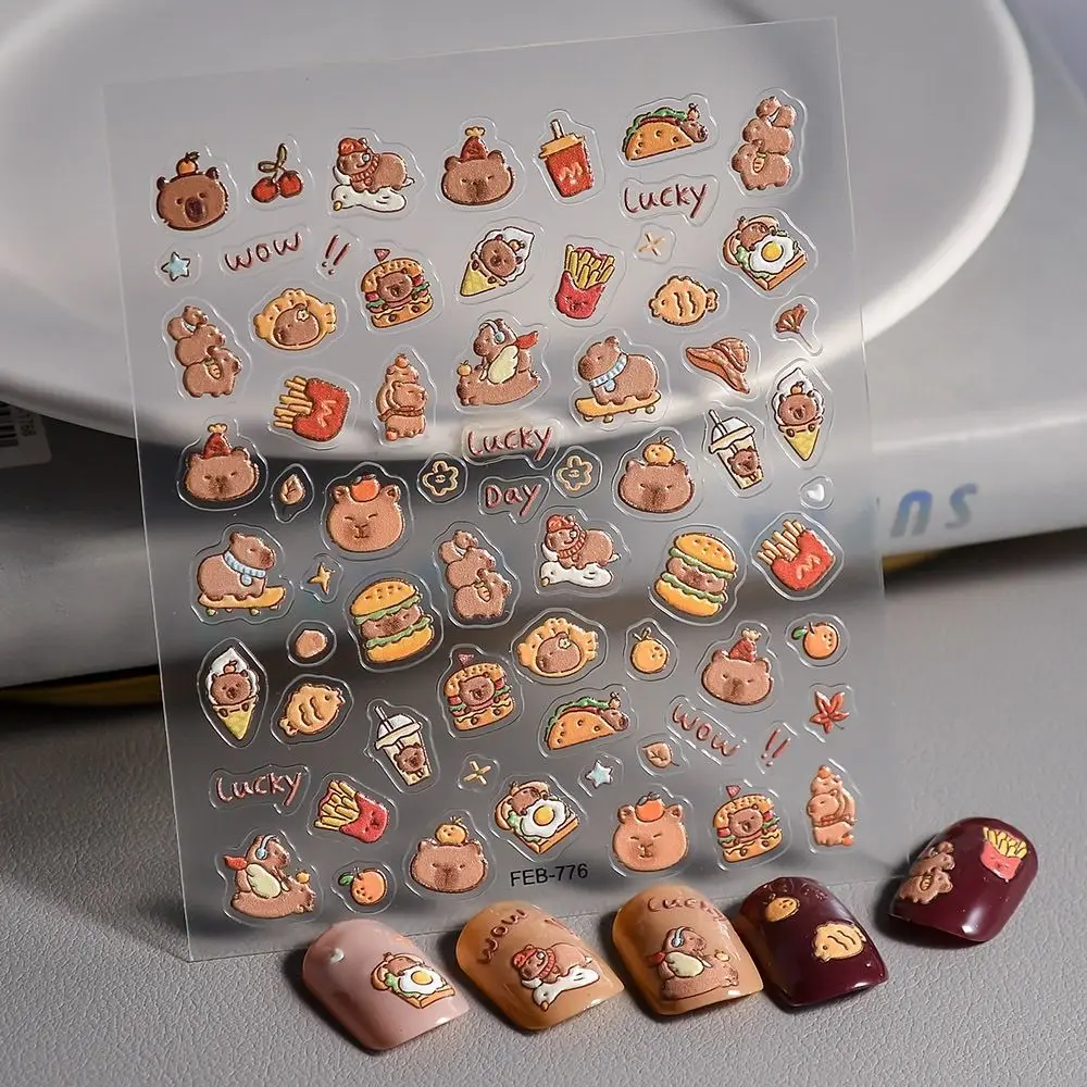 1/10pcs Cute Cartoon Capybara Nail Sticker Soft Embossed Brown Capibala Capybara Stickers Multifunction Self Adhesive