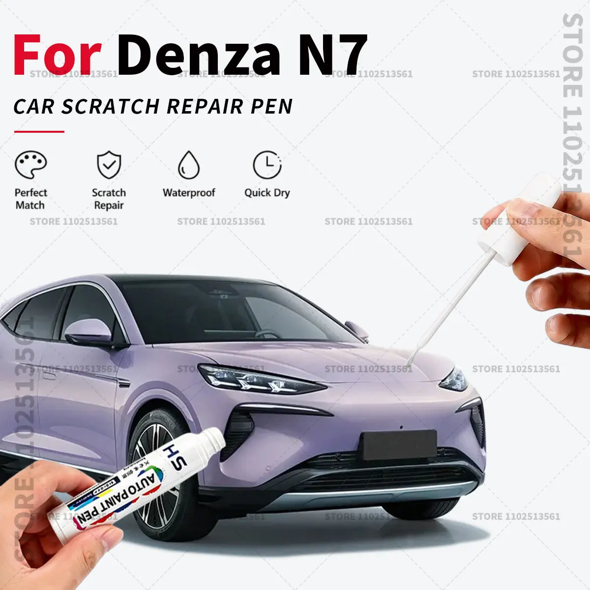 Car Touch Up Paint Pen Quick Repair Scratch Remover Auto Paint Brush Easy Application For Denza N7 White 117 Black Purple Gray