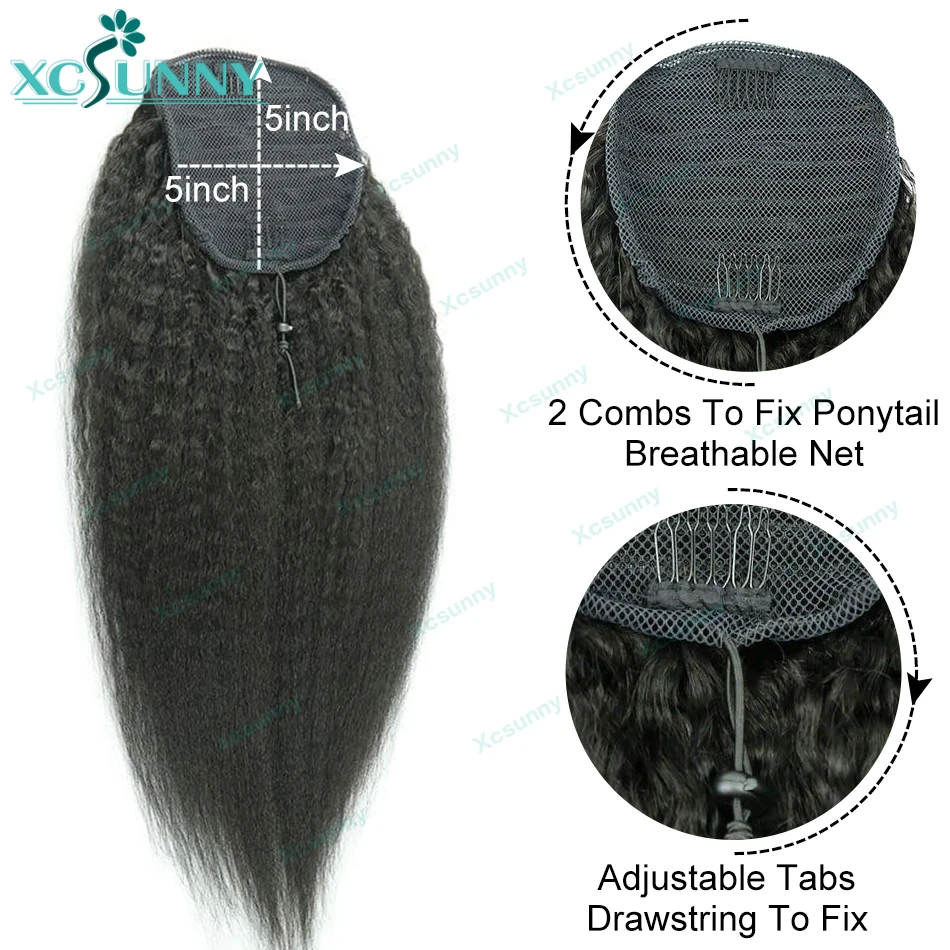 Kinky Straight Ponytail Human Hair Double Drawn Drawstring Ponytail Italian Yaki Straight Drawstring Ponytail Hair Extensions