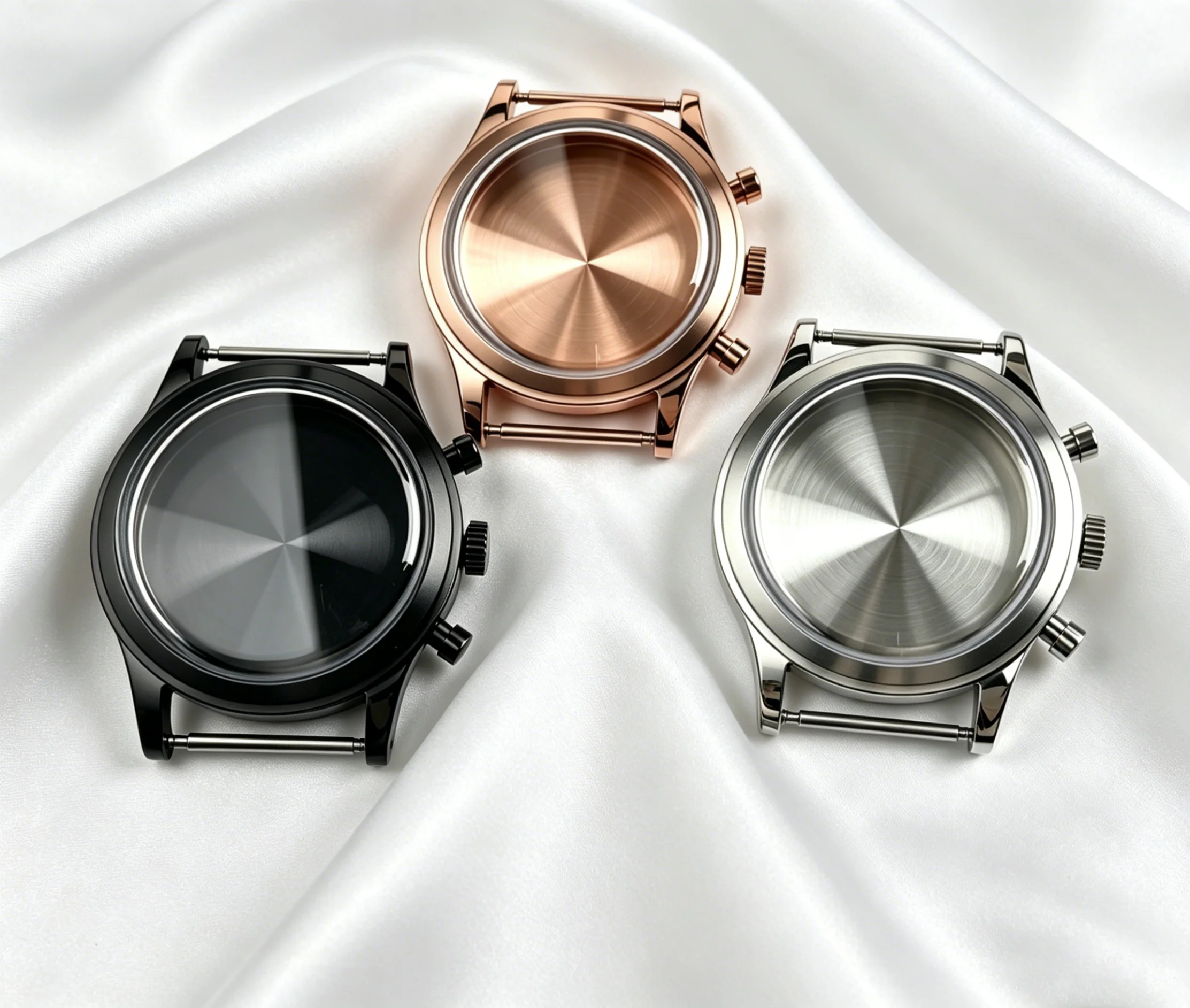 Tandorio 38mm Silver/Rose Gold/Black PVD Miyota OS20 Stainless Steel Watch Case Domed Glass Quartz Chronograp Watch Parts