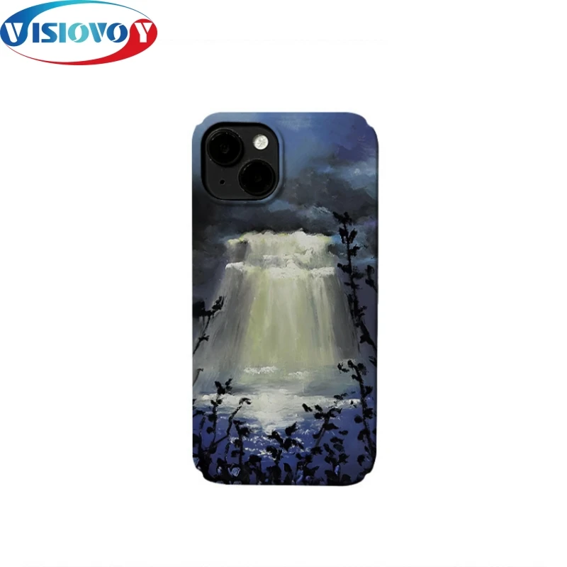 Coque de téléphone avec effet Tyndall pour iPhone, Art, Peinture à l'huile, Style Blue Sea, À travers la lumière des nuages sombres, 15, 14, 13 Pro Max