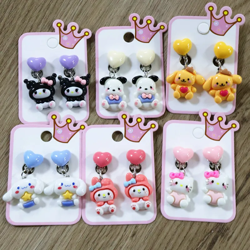 Kawaii Sanrio Plastic Ear Clip Accessories Kawaii Anime Printed Kuromi Pochacco Cute Children Without Ear Piercing