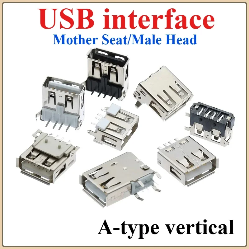 10pcs/Lot USB 2.0 Type A Female Jack Port 4Pin DIP Soldering Connector PCB Socket USB-A Type Right Angle
