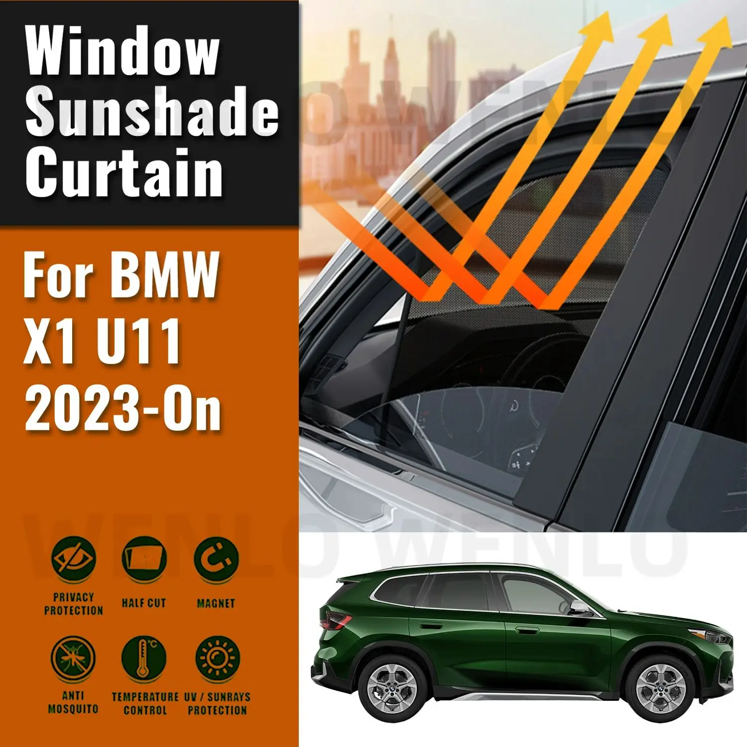 For BMW X1 U11 2024 2023 Magnetic Car Sunshade Shield Front Windshield Frame Curtain Net Baby Rear Side Window Sun Shade Visor 