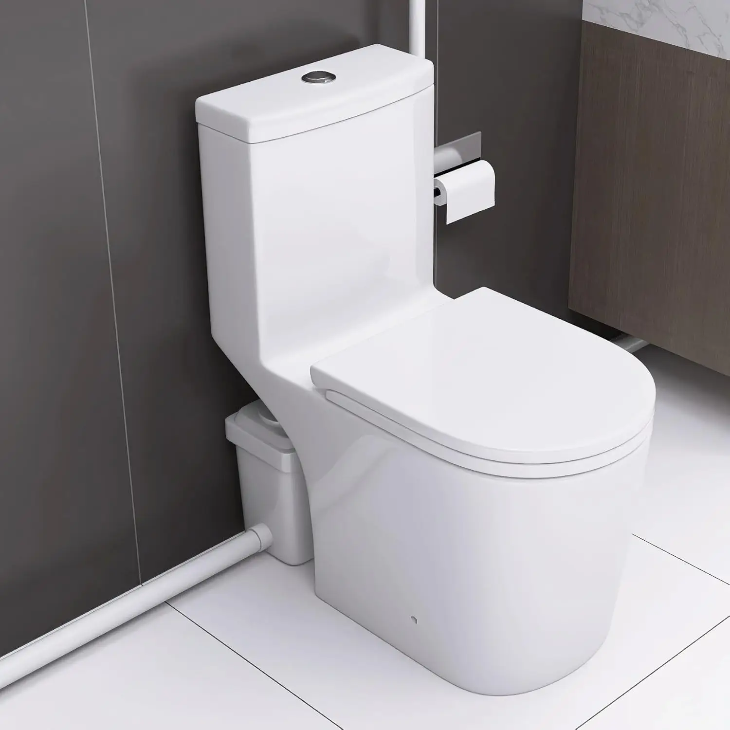 

Macerating Toilet System With 900W Macerator Pump Upflush For Basement,Comfort Elongated Seat,Powerful One Piece, Customized
