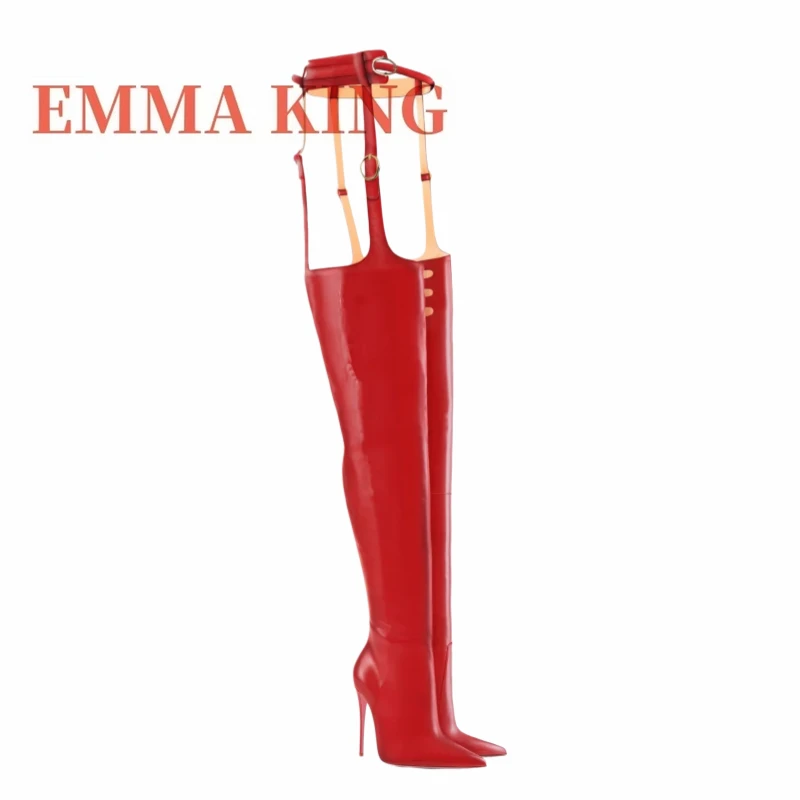 Women's Adjustable Chaps Thigh High Boots, Pointed Toe Stiletto Heel Over-the-Knee Boots, Sexy High Heel Boots for Nightclub