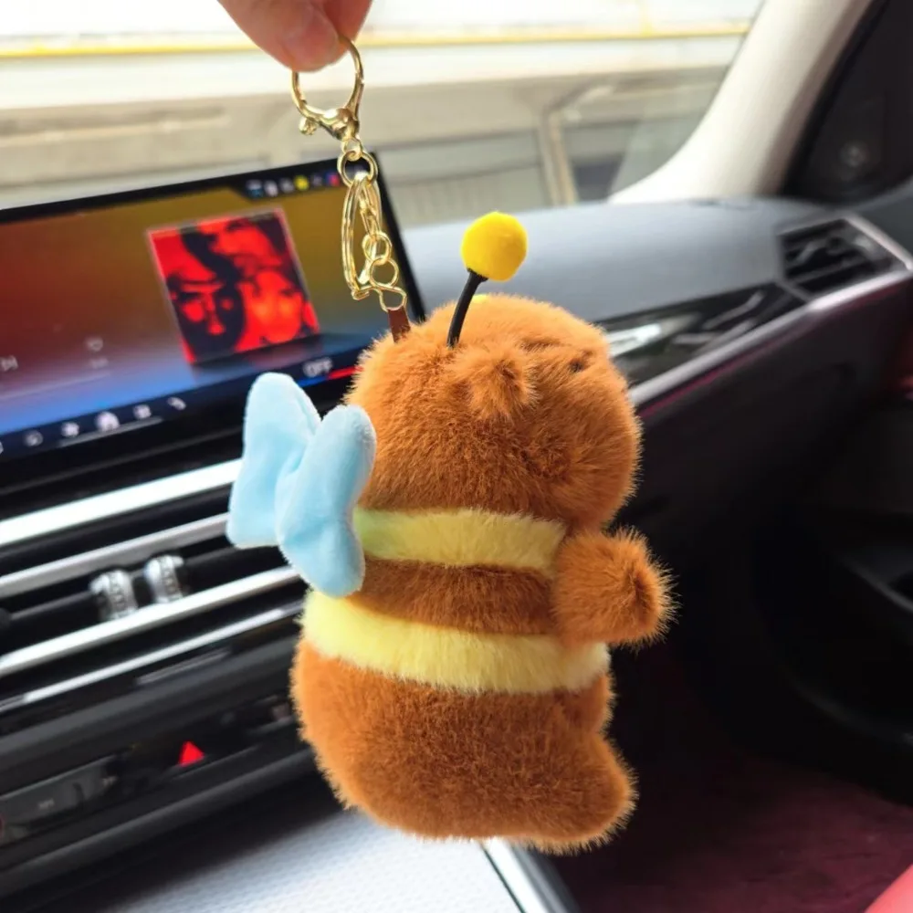 Brown Soft Capybara Key Ring Cross Dressing Funny Plush Bee Pendant PP Cotton Fur Wing Flutter Doll Girls