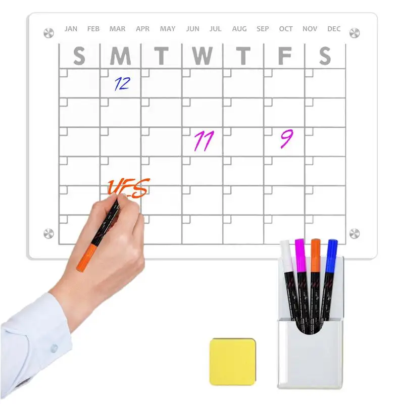 Magnetic Dry Erase Board Calendar For Fridge 17x12inch Note Board With 4 Colors Markers Refrigerator Transparent Calendar Board