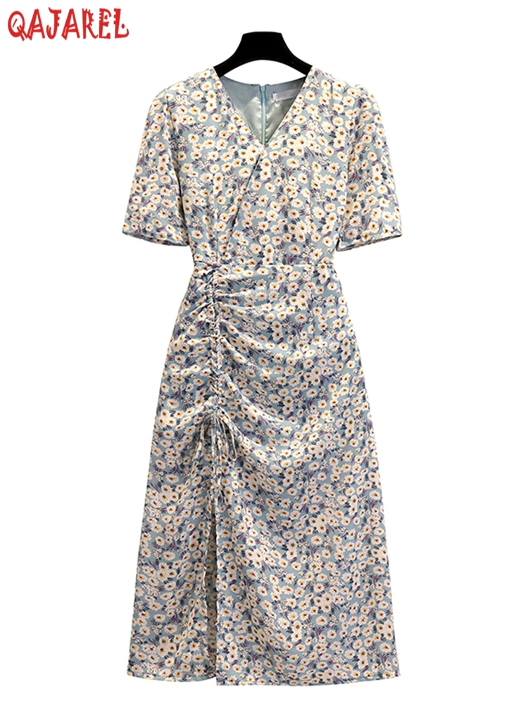 Robe longue à fleurs style bohème pour femme, tenue de plage décontractée, de soirée, vintage, française, élégante, chic, Hepburm, été 2024