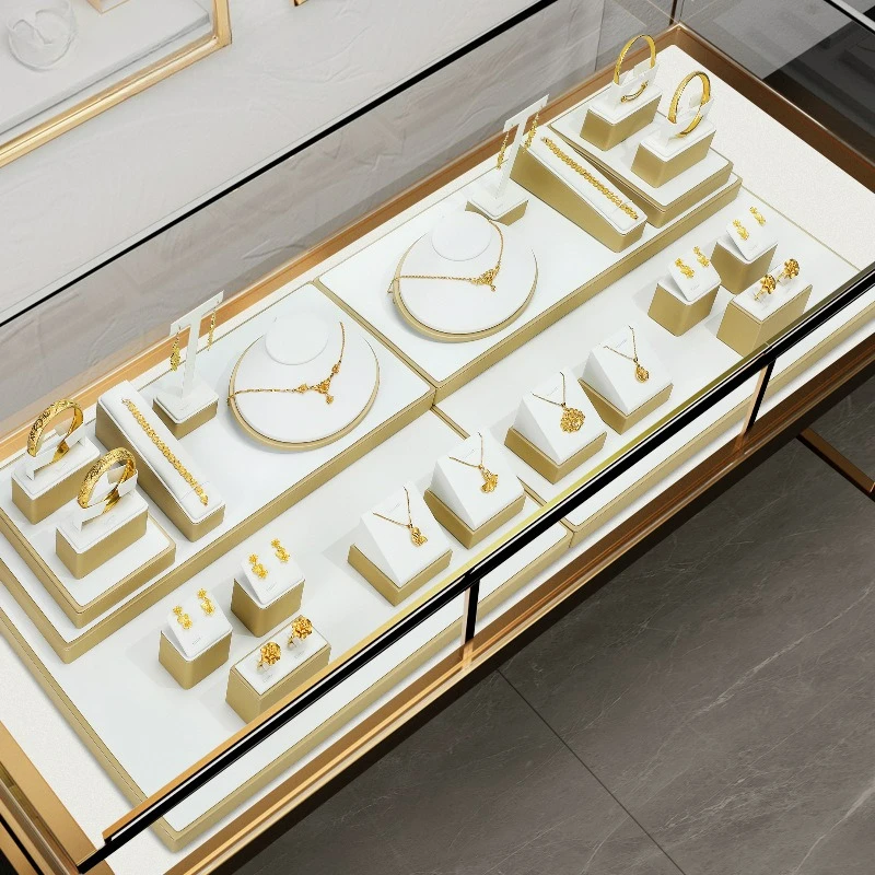 Jewelry display stand gold and white brushed necklace ring pendant jewelry display props K gold pearl jewelry stand