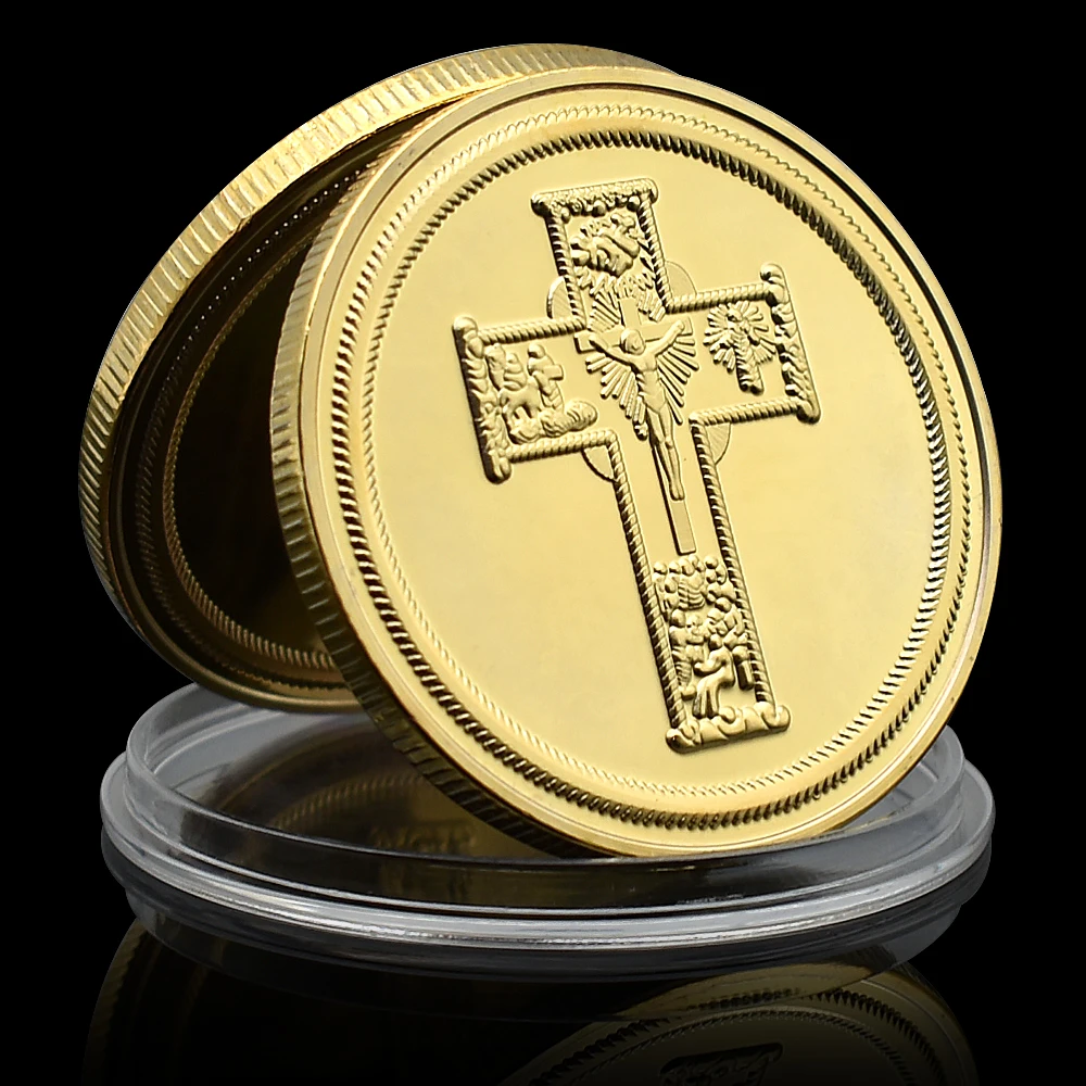 

Jesus Cross Coin Christian Token Souvenir Saint Christopher Challenge Medal God Protect Us Badge Easter Gifts