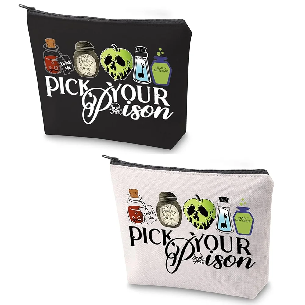 

1Pcs Halloween Witch Canvas Makeup Bag with Zipper Evil Queen Gift Spooky Season Travel Toiletry Bag Fall Festival Accessories