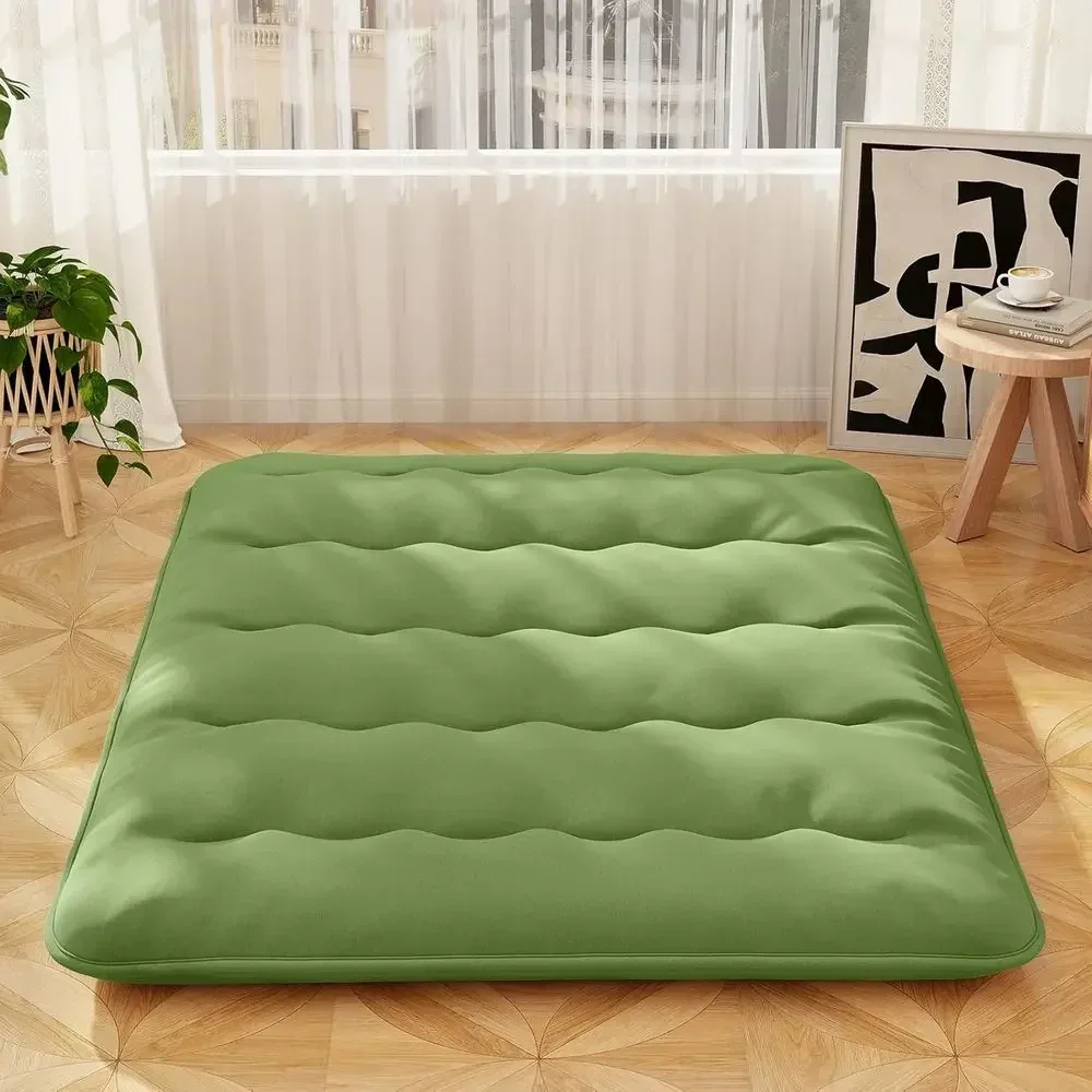 Queen Size 4 Inch Thick Roll-Up Washable Cover Storage Bag Included Folding Mattress for Camping, Dorms, and Travel, Green