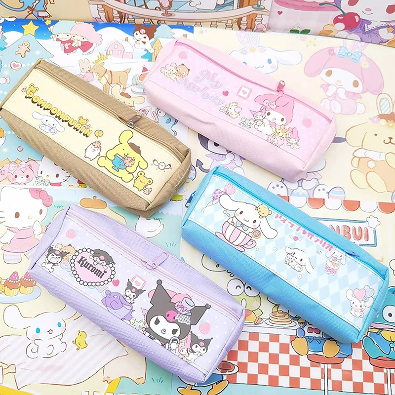 Sanrio Pencil Case Kuromi Cinnamoroll Melody Pu Kawaii Cartoon Pencil Bag Student Stationery Box School Supplies Children\'s Gift