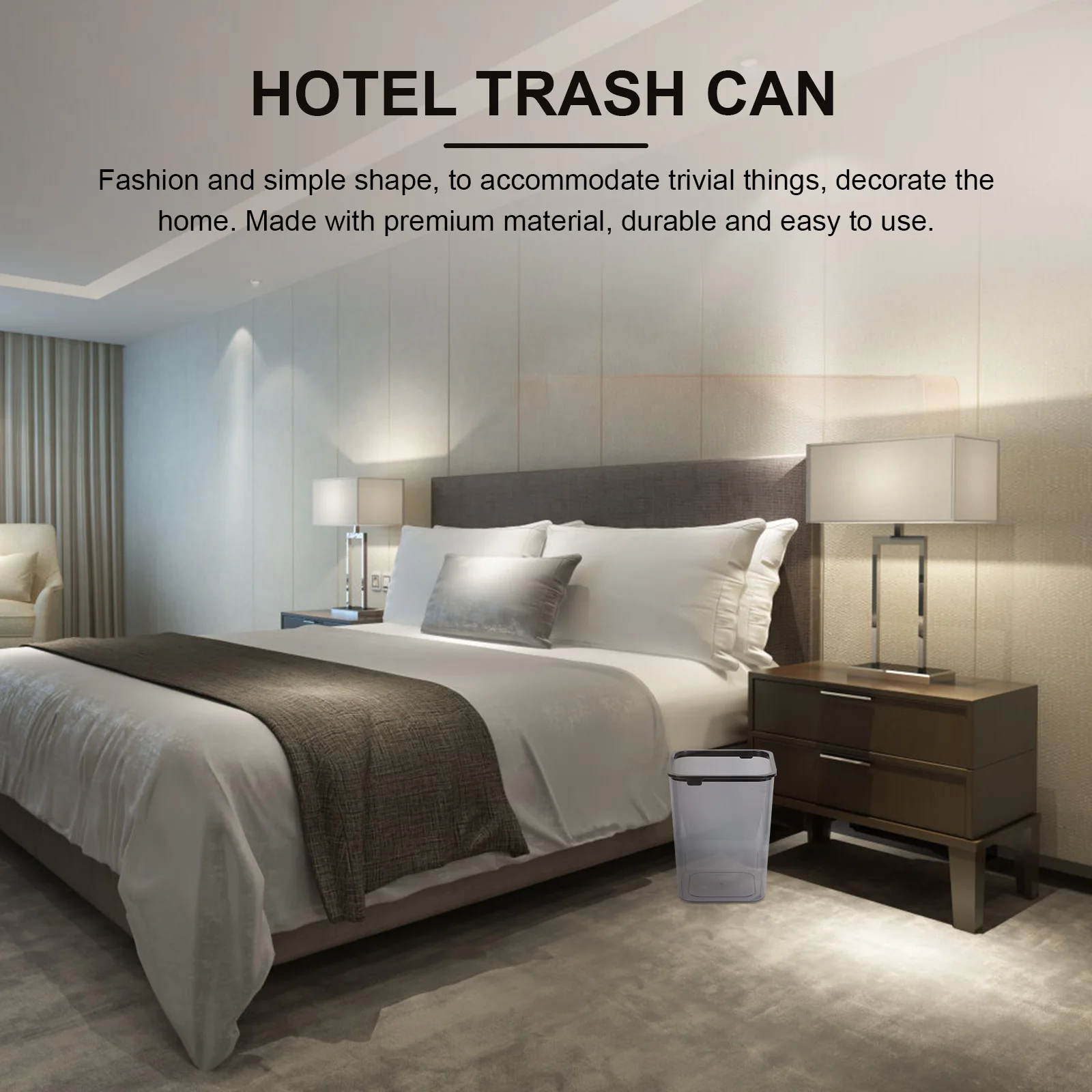 

Clear Waste Container Square Plastic Trash Can Large Capacity Modern Simple Design Non Slip Base Ideal for Bathroom