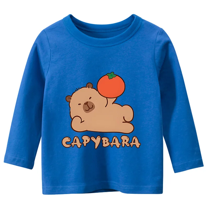 

Capybara Cartoon COTTON Kids Long Sleeved T-shirt Baby Girls Boys Kawaii Casual Tees Children Clothes For Birthday Gift