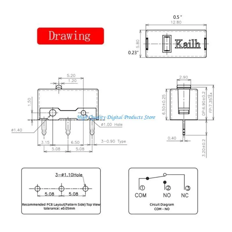 

U2JE Kailh GM8.0 Mouse Momentary Push Button Micro Limit Switches Gold Contactors 3 Pin Black Dot 5/2Pieces